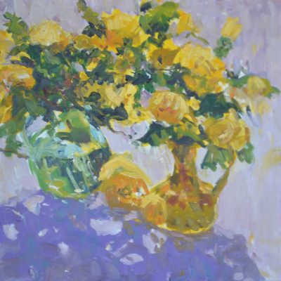 Yellow Roses With Copper Vase; 22" x 26"; Oil