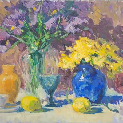 Still Life with Blue Jar; 24" x 36"; Oil